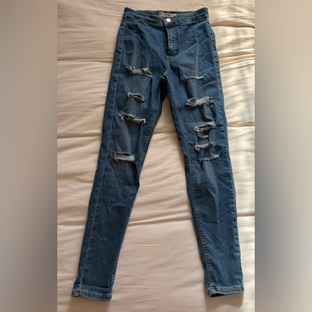 Topshop Blue Denim Distressed Skinny Jeans